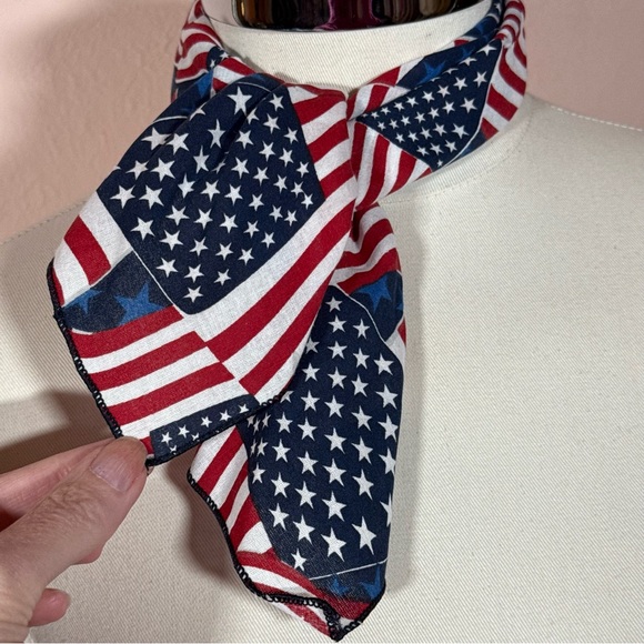 Vintage Accessories - Vintage 1980 90 Handmade retro western flag print bandana scarf USA 🇺🇸